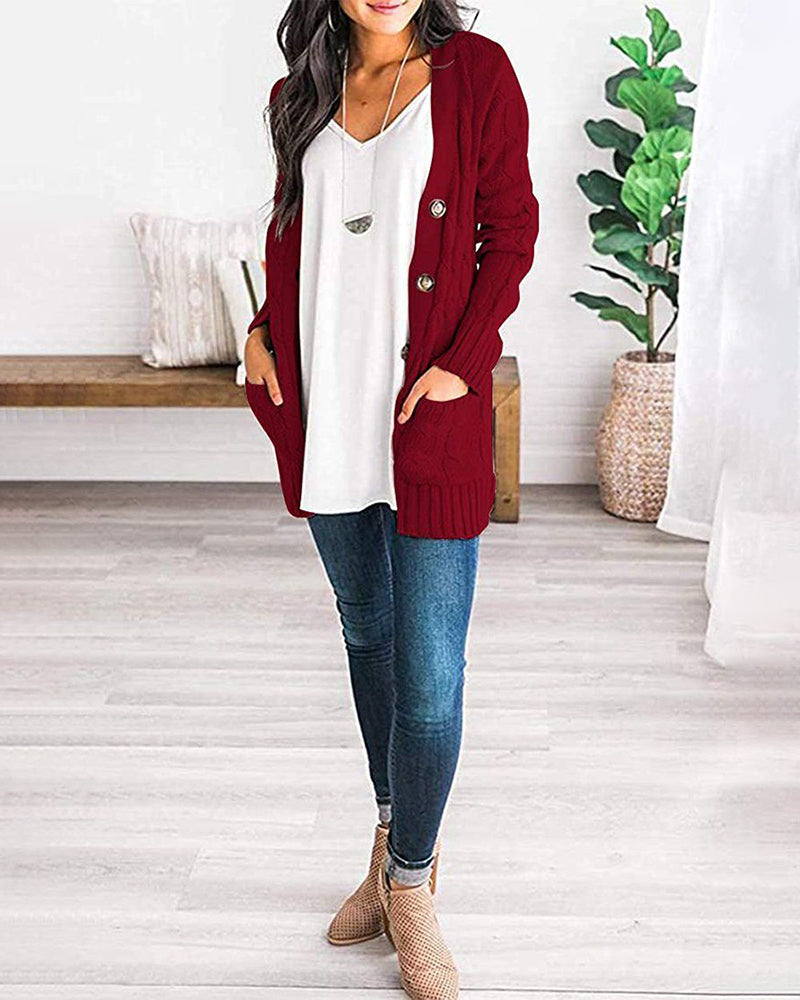 Plain Twist Button Cardigan Sweater