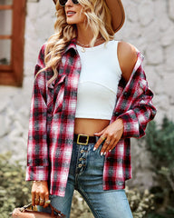 Plaid Button Front Curved Hem Shacket