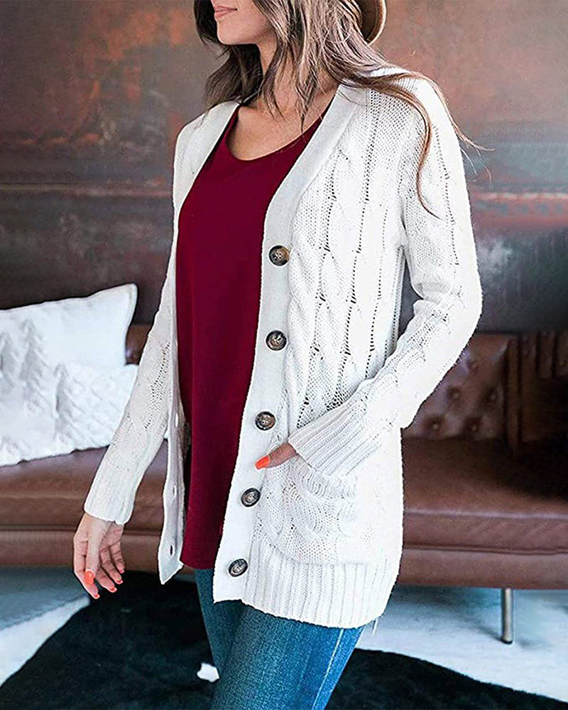 Plain Twist Button Cardigan Sweater