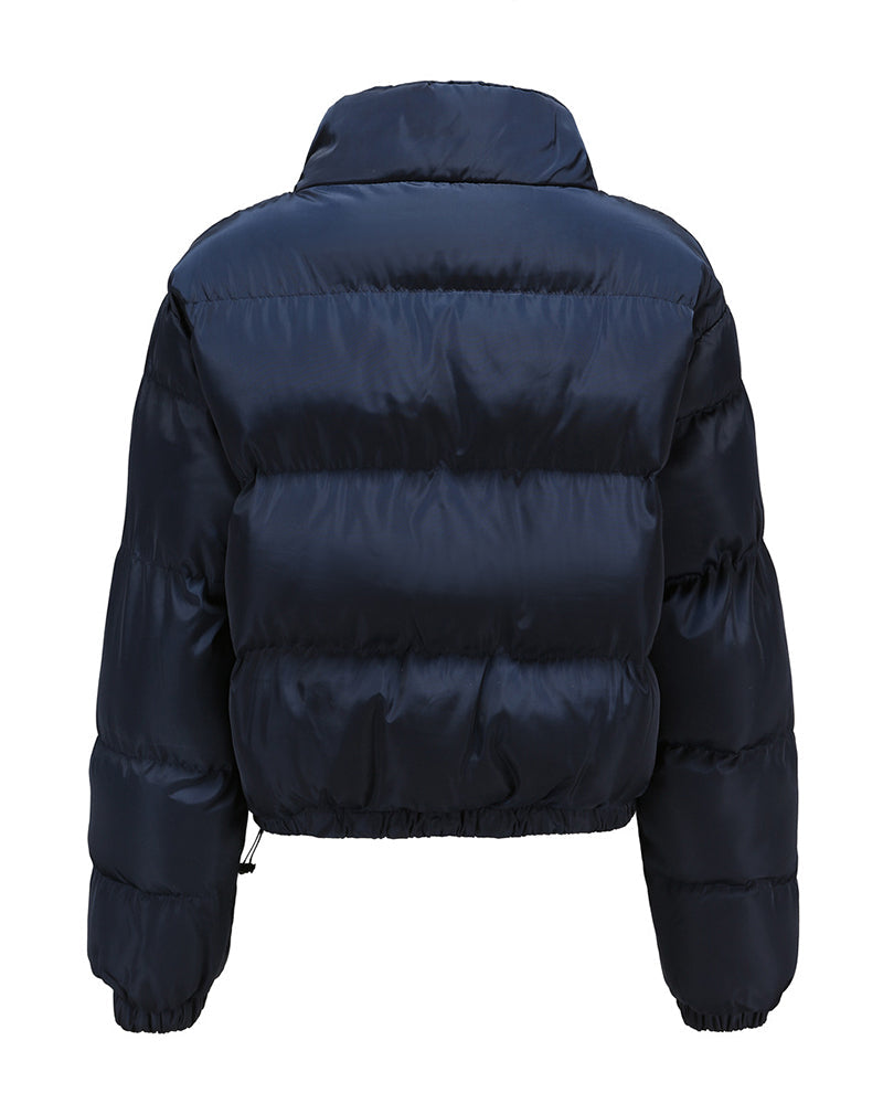 Short Puffer Jacket Stands Up Button Zipper Outerwear
