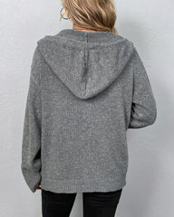 Drawstring Detail Button Front Hooded Cardigan