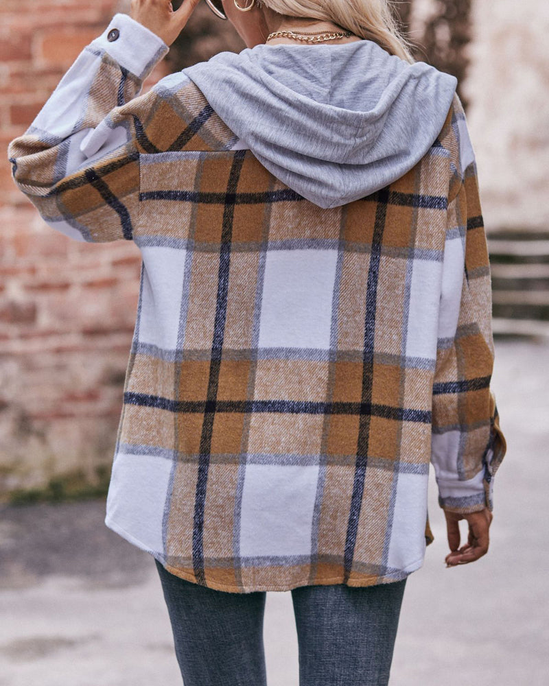 Casual Mid-length Plaid Shirt Hooded Jacket