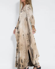 Two Piece Outfits Tie-dye Slit Cardigan Elegant Sleeveless Maxi Dress Sets
