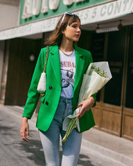 Button Down Collared Blazer Jacket Tops with Pockets