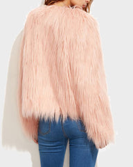 Faux Fur Coat Long Sleeve V-Neck Plush Warm Jacket Coat