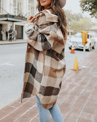 Knee Length Lapel Plaid Flannel Shirt Jacket