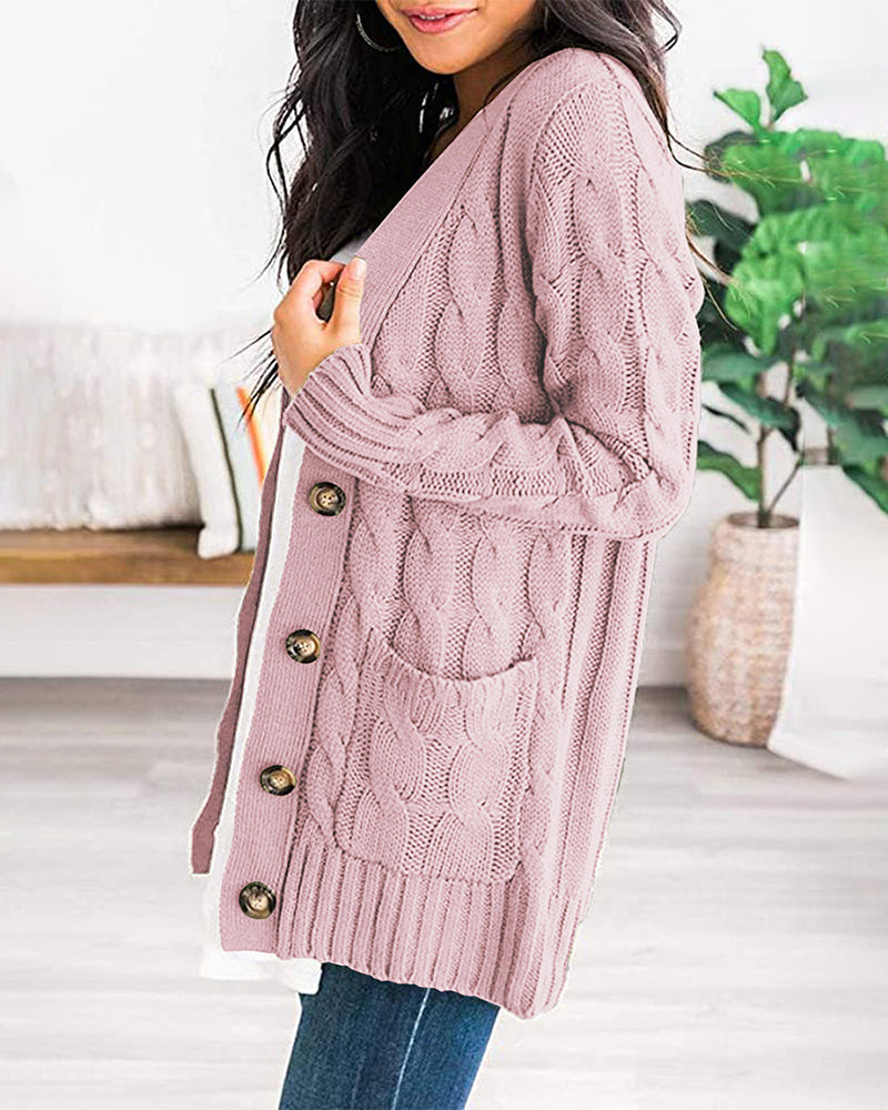 Plain Twist Button Cardigan Sweater