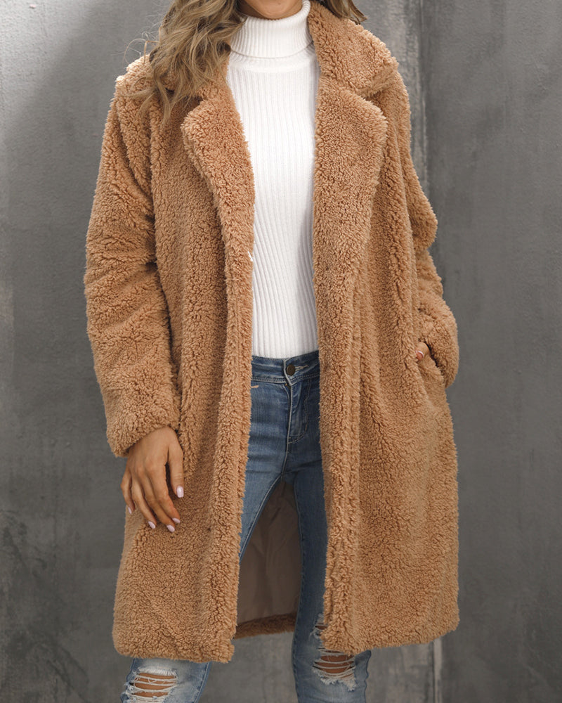 Faux Fur Mid-length Plush Cardigan Coat