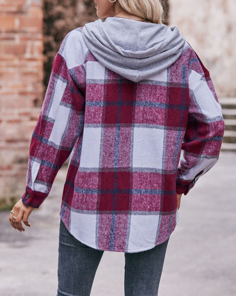 Casual Mid-length Plaid Shirt Hooded Jacket