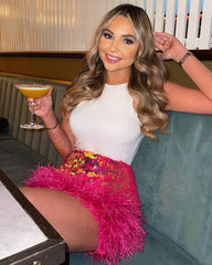 Nightclub Skirt Sequins Feather Short Skirt