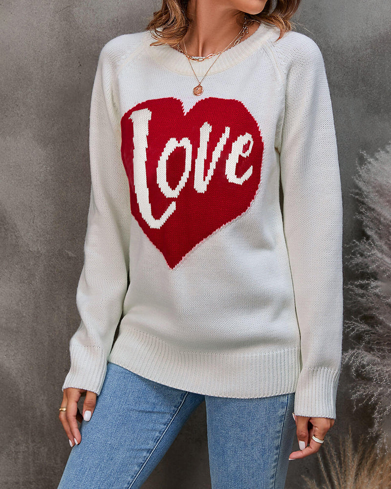 Loose Loving Letters Round Collar Long-sleeved Sweater