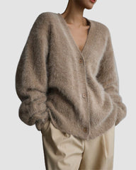 Fuzzy V Neck Loose Cardigan Sweater