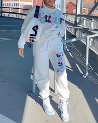 Two Piece Outfits Casual Lounge Sets Printed Round Neck Sweatshirt Pullover with Sweatpants