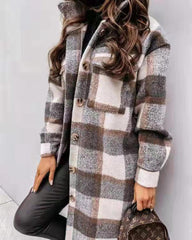 Knee Length Lapel Plaid Flannel Jacket