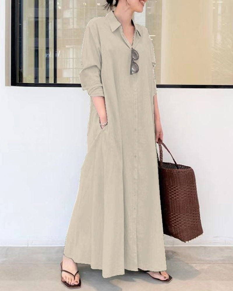 Beach Casual Solid Color Loose Temperament Long Shirt Dress