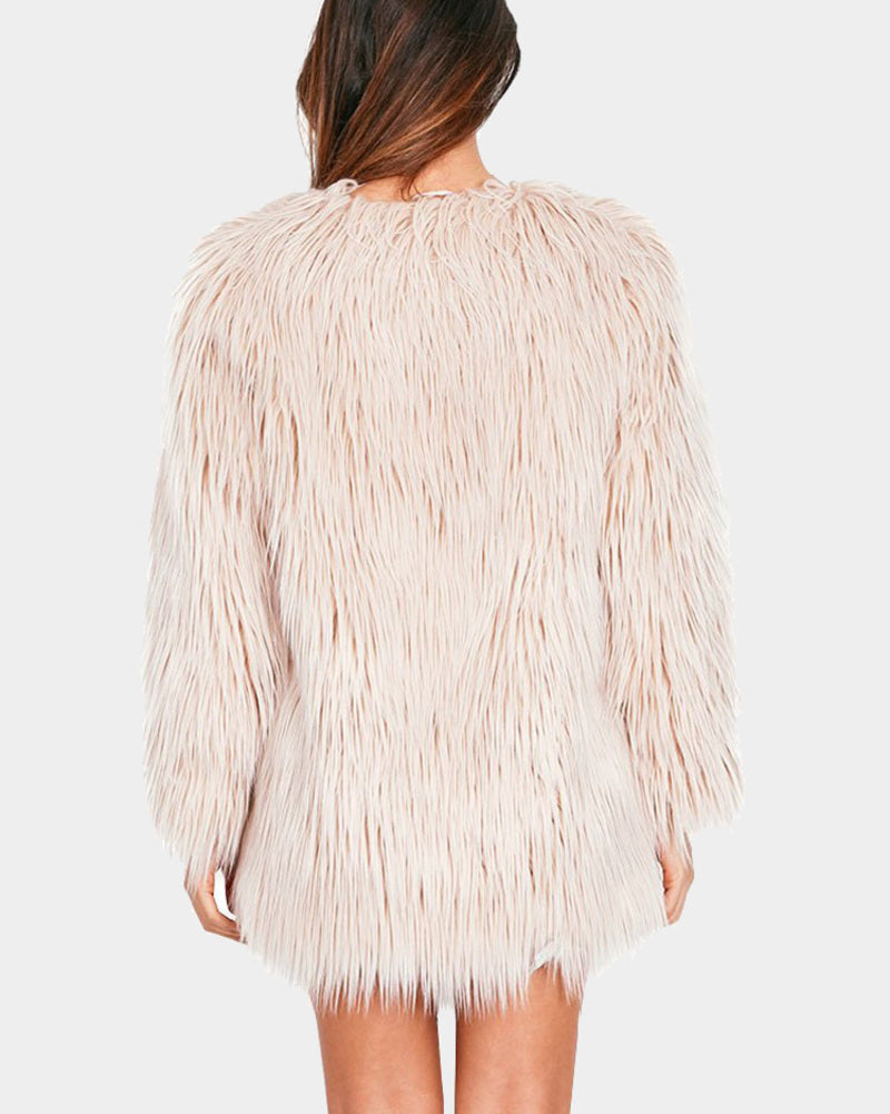 Women's Long Sleeve Fluffy Faux Fur Warm Coat