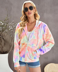 Tie-dye Hoodie Zip Up Casual Jacket Active Sweatshirt