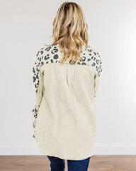 Leopard Print Detail Pocketed Corduroy Jacket