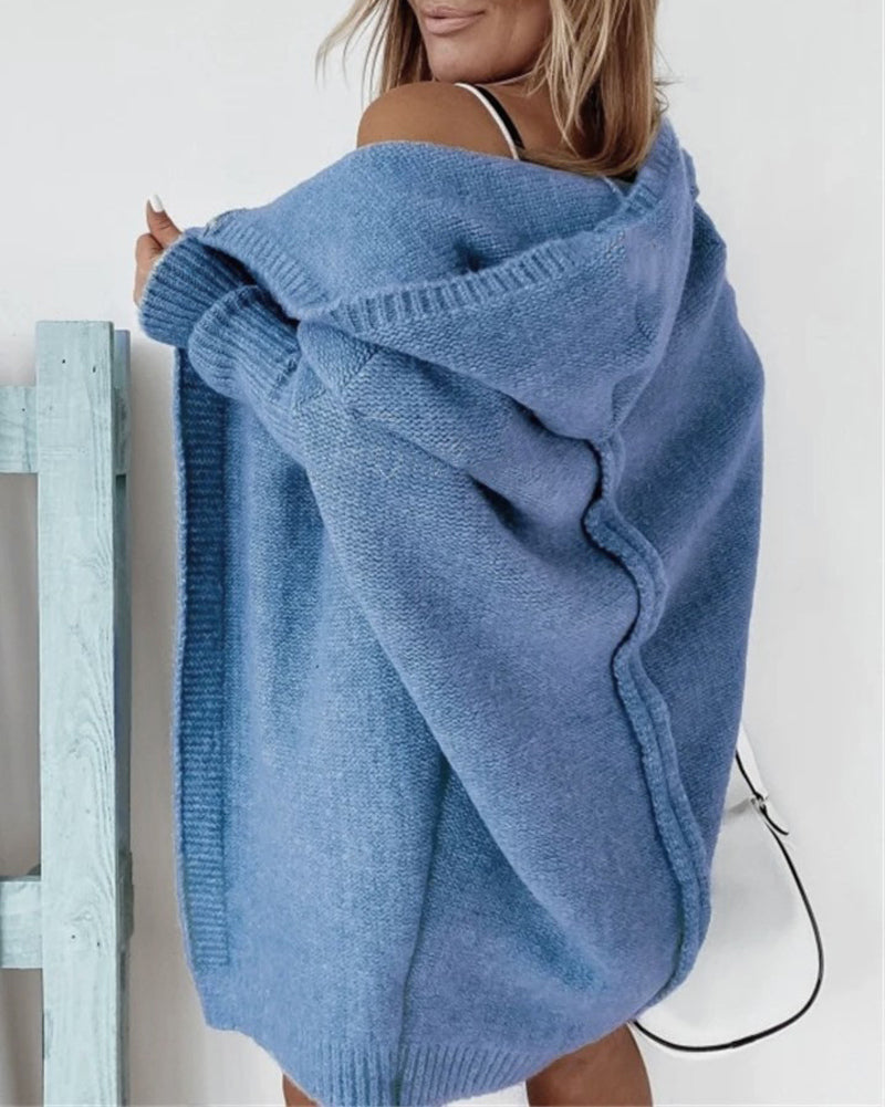 Hooded Batwing Knit Sweater with Soft and Loose Fit, Back Panel Patchwork