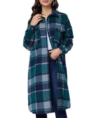 Knee Length Plaid Flannel Shirt Jacket