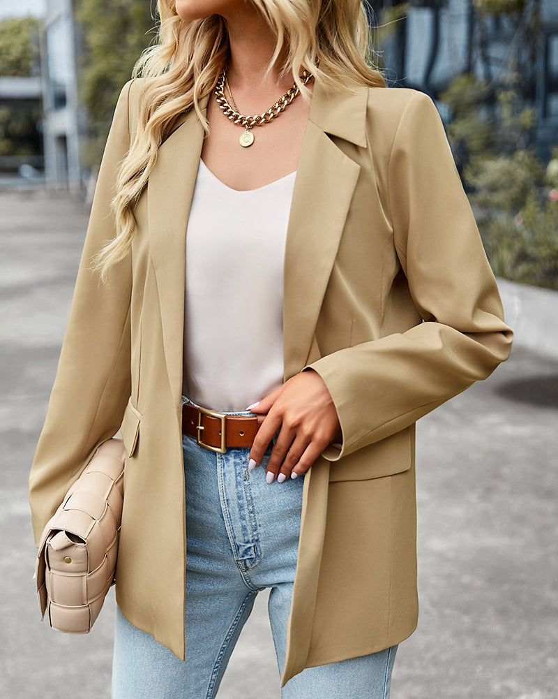 Casual Long Blazer Jacket Lapel Open Front Office Suit