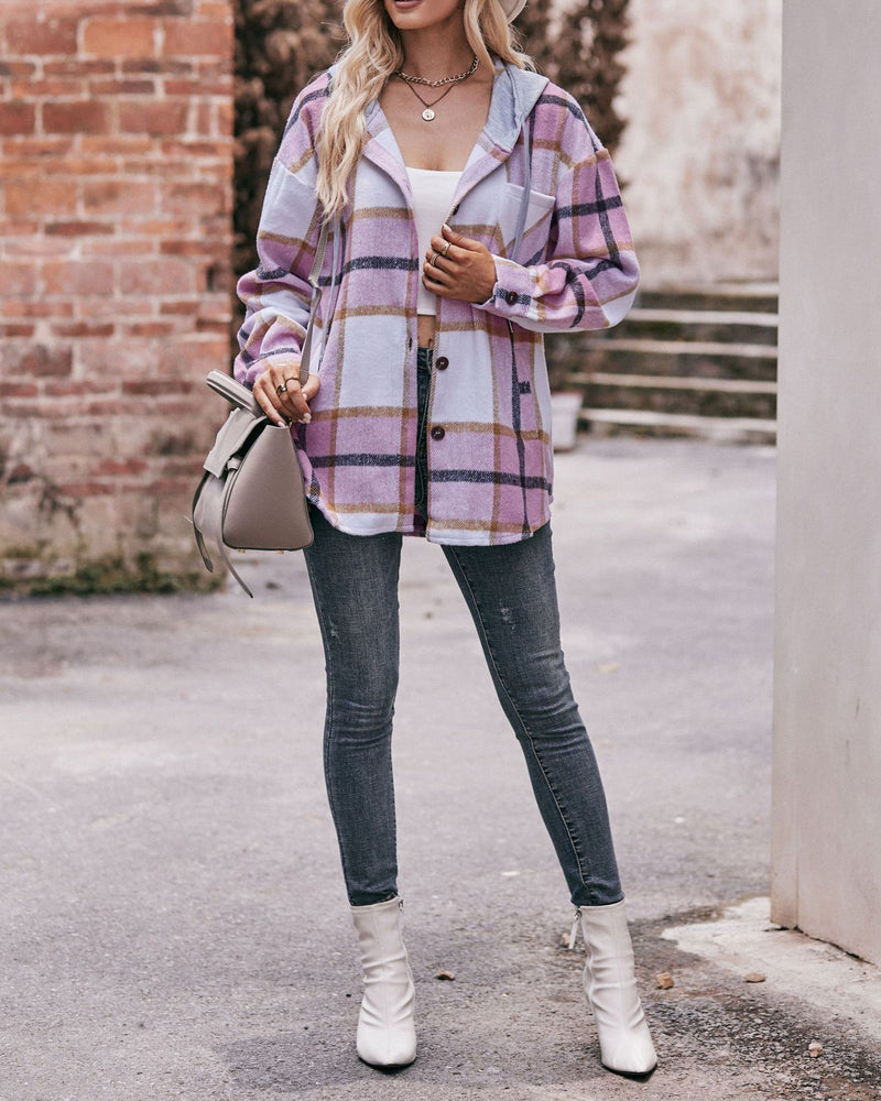 Casual Mid-length Plaid Shirt Hooded Jacket