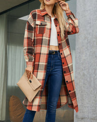 Button Down Plaid Classic Long Shirt Jacket