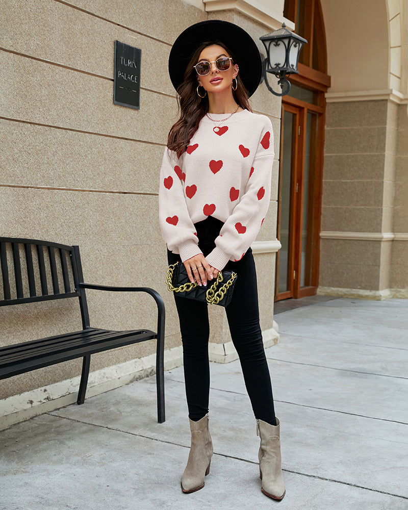 Valentine's Day Heart Pattern Knitwear Sweater