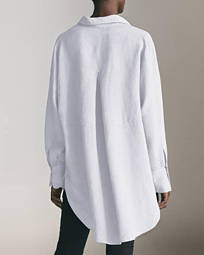 Long Sleeve Loose Casual Women's Shirt Solid Color Lapel Shirt Top