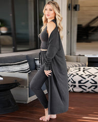 3 Piece Sweatsuit Lounge Set Cardigan Outfits Open Front Kimono Tank Top Palazzo Pants PJ Casual Loungewear Tracksuit