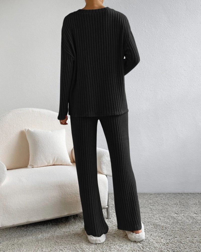 Women's Two Pieces Sets Ribbed Knit Turtleneck Long-Sleeve Top & Pants Set