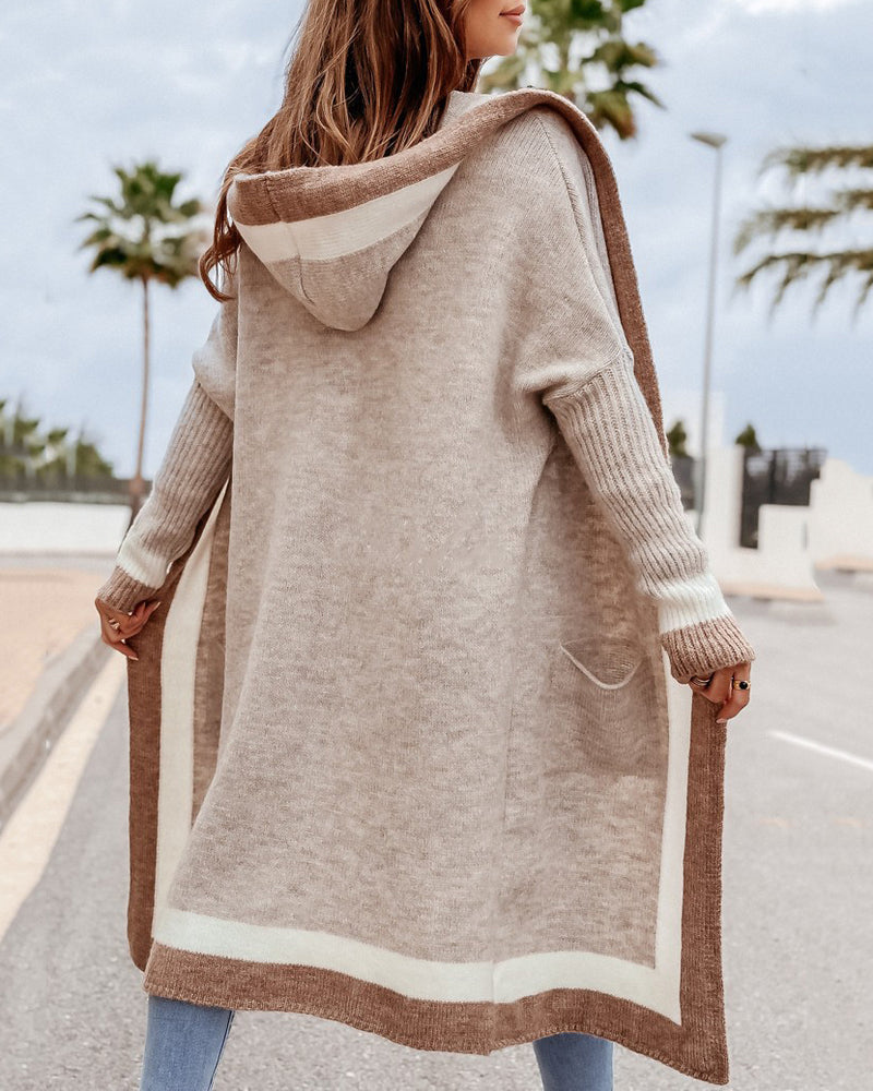 Oversized Knit Long Cardigan Hoodie Balloon Long Sleeve Pocket Jacket