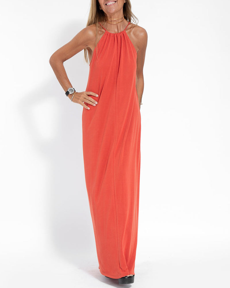 Two-piece Halterneck Tie Sleeveless Long Dress and Irregular Cardigan Set