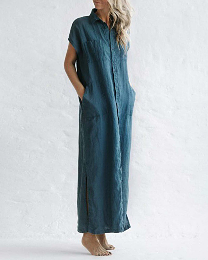 Sleeveless Linen Dress Loose Slim Knee-length Solid Color Shirt Dress