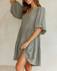Casual Boho V Neck Short Sleeve Tie Waist A Line Flowy Dresses