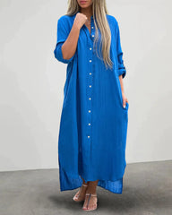 Casual Collar Button Pocket Long Sleeve Shirt Dress