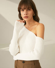 Oblique Shoulder Backless Knitwear Sweater