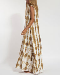 Casual Sleeveless Dress Loose V Neck Tie-dye Beach Maxi Long Dress