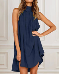 Casual Halter Neck Strap Ruffle Plus Size Loose Short Mini Dress Beach Holiday Irregular Sundress