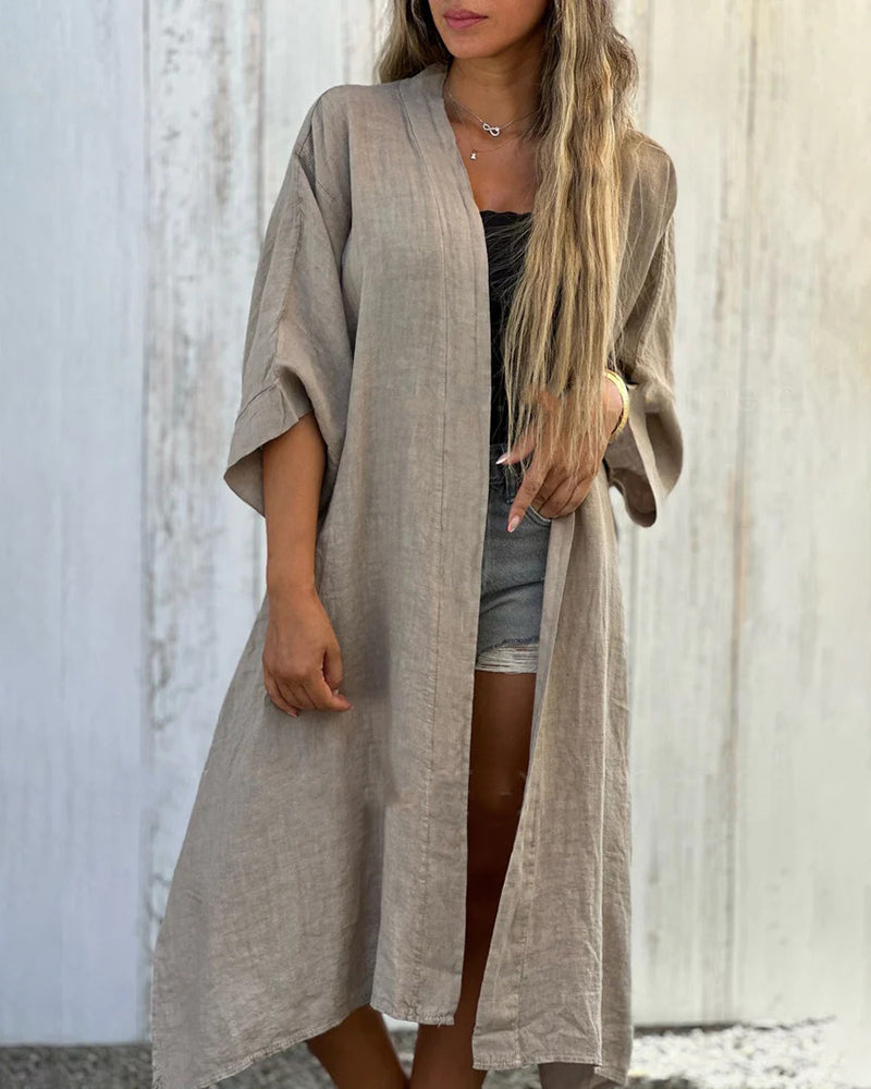 Seven-quarter Sleeve Pocket Solid Color Cardigan