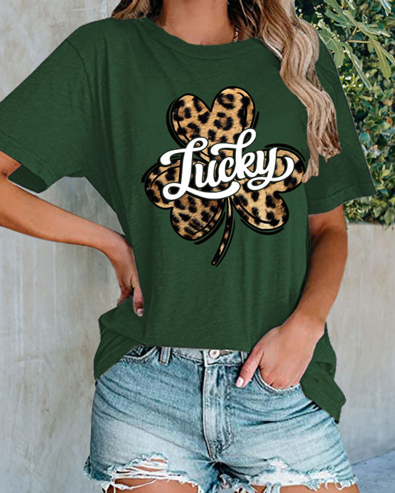 Lucky Clover Leopard Shirt Women's Casual Short-sleeved Top