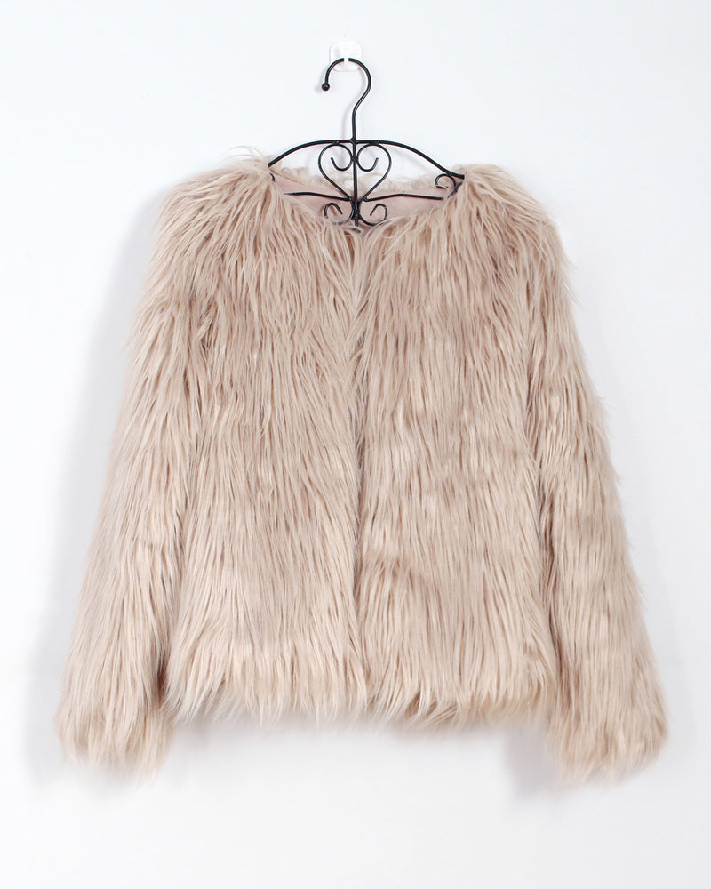 Faux Fur Coat Long Sleeve V-Neck Plush Warm Jacket Coat