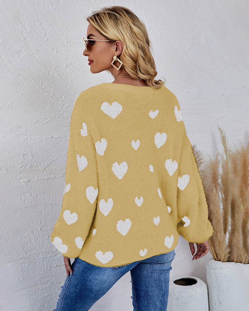 Love Pattern Round Neck Knit Sweater