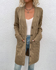 Long Sleeve Loose Long Knit Sweater Casual Single Breasted Knitwear Outerwear