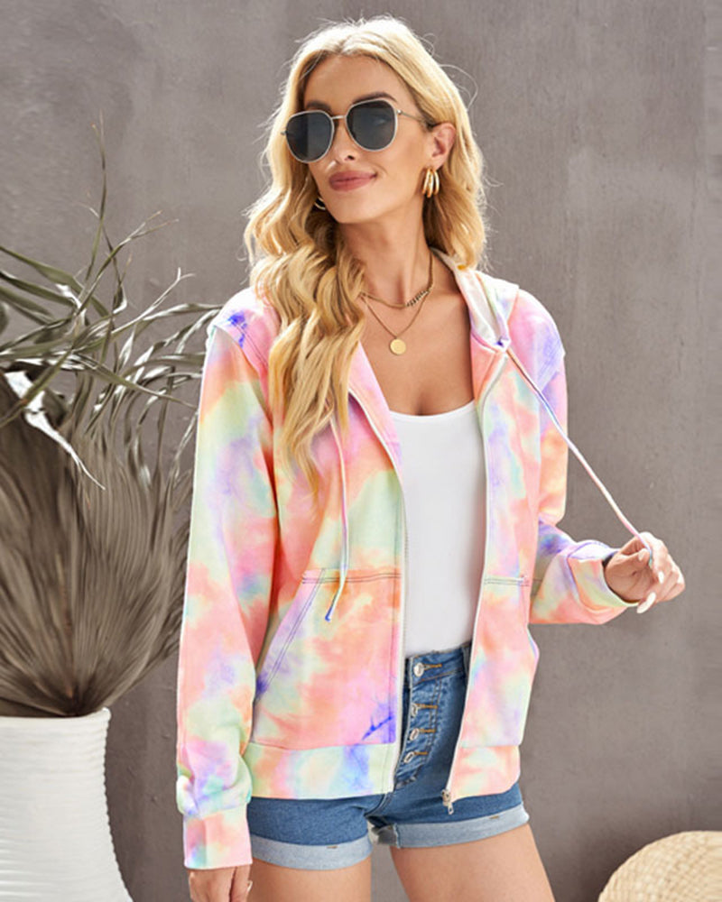 Tie-dye Hoodie Zip Up Casual Jacket Active Sweatshirt