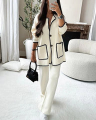 Edge Decorated Jacket & Casual Pants Two-piece Sets