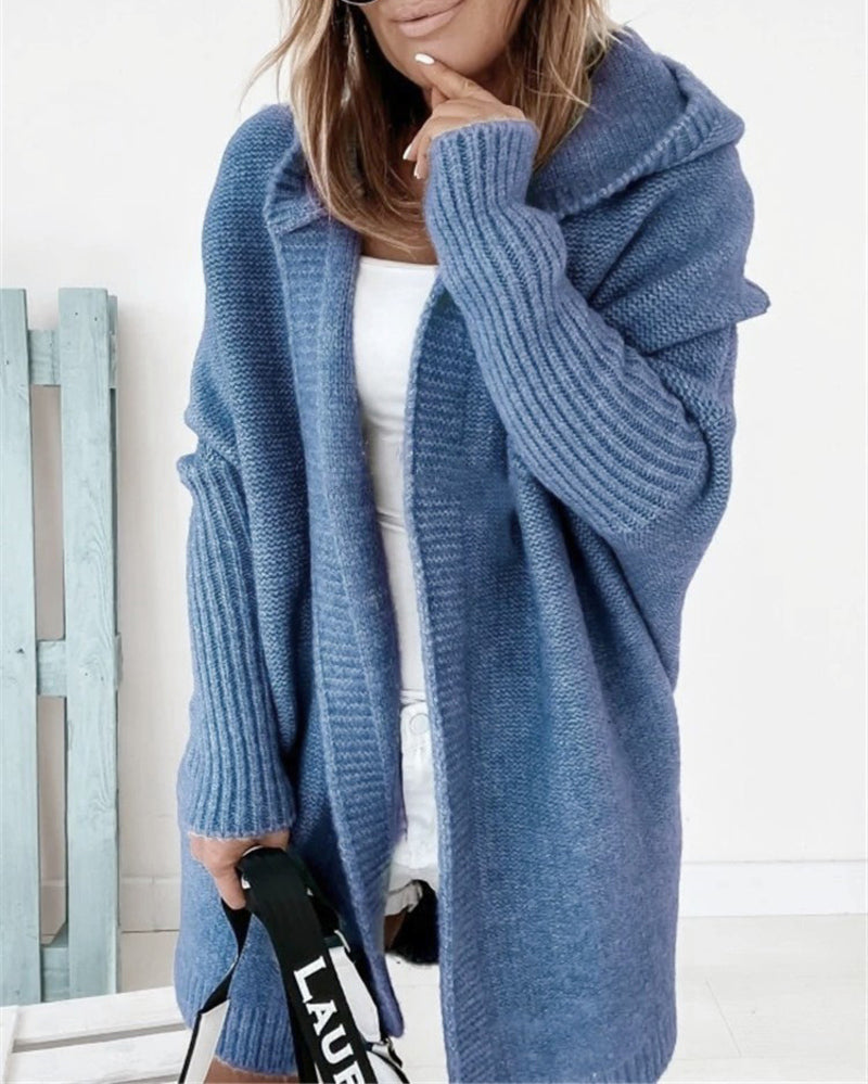 Hooded Batwing Knit Sweater with Soft and Loose Fit, Back Panel Patchwork