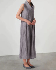 Casual Cotton Linen Sleeveless Cowl Neck Long Dress