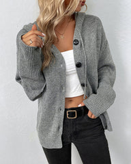 Drawstring Detail Button Front Hooded Cardigan
