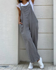 Overalls Jumpsuits Plain Casual Loose Long Bib Harem Pants Rompers with Pocket